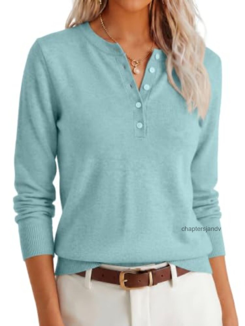 Women's Henley Long Sleeve Lightweight Pullover Sweater